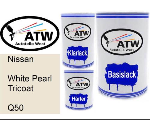 Nissan, White Pearl Tricoat, Q50: 500ml Lackdose + 500ml Klarlack + 250ml Härter - Set, von ATW Autoteile West.